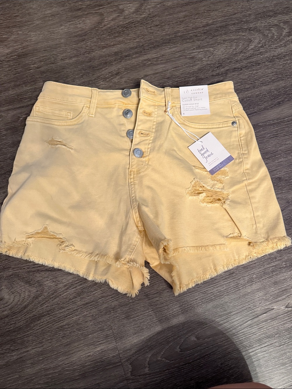 LC Lauren Conrad Yellow High-Waist Distressed Denim Shorts